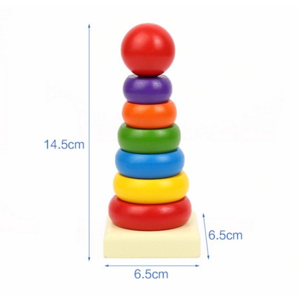 Tháp màu cầu vồng gỗ mini giúp bé nhận biết màu sắc, kích cỡ