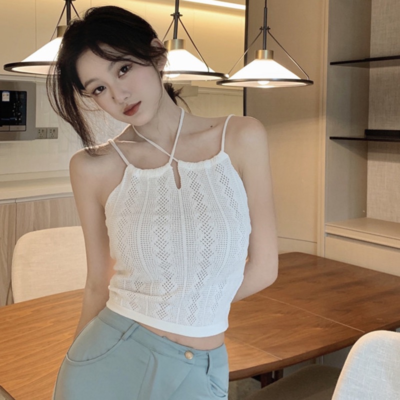 Áo tank top dệt kim cột dây màu trơn quyến rũ cho nữ