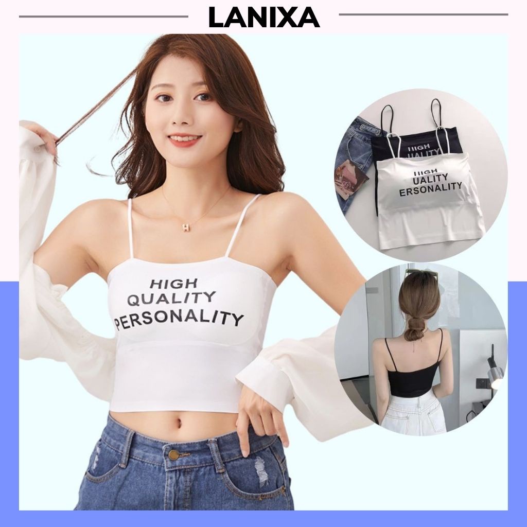 Áo bra nữ 2 dây satin thun lạnh phong cách croptop in chữ đẹp và cá tính, Áo lót nữ đệm mút mỏng LANIXA B1707