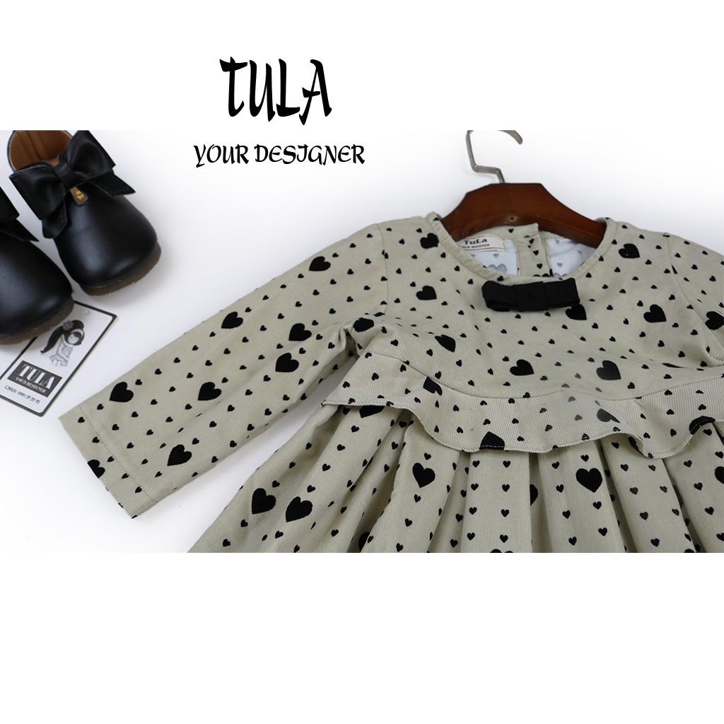 Váy Đầm Bé Gái Thu Đông Họa Tiết Đáng Yêu Vải Nhung Tăm Hàn Quốc