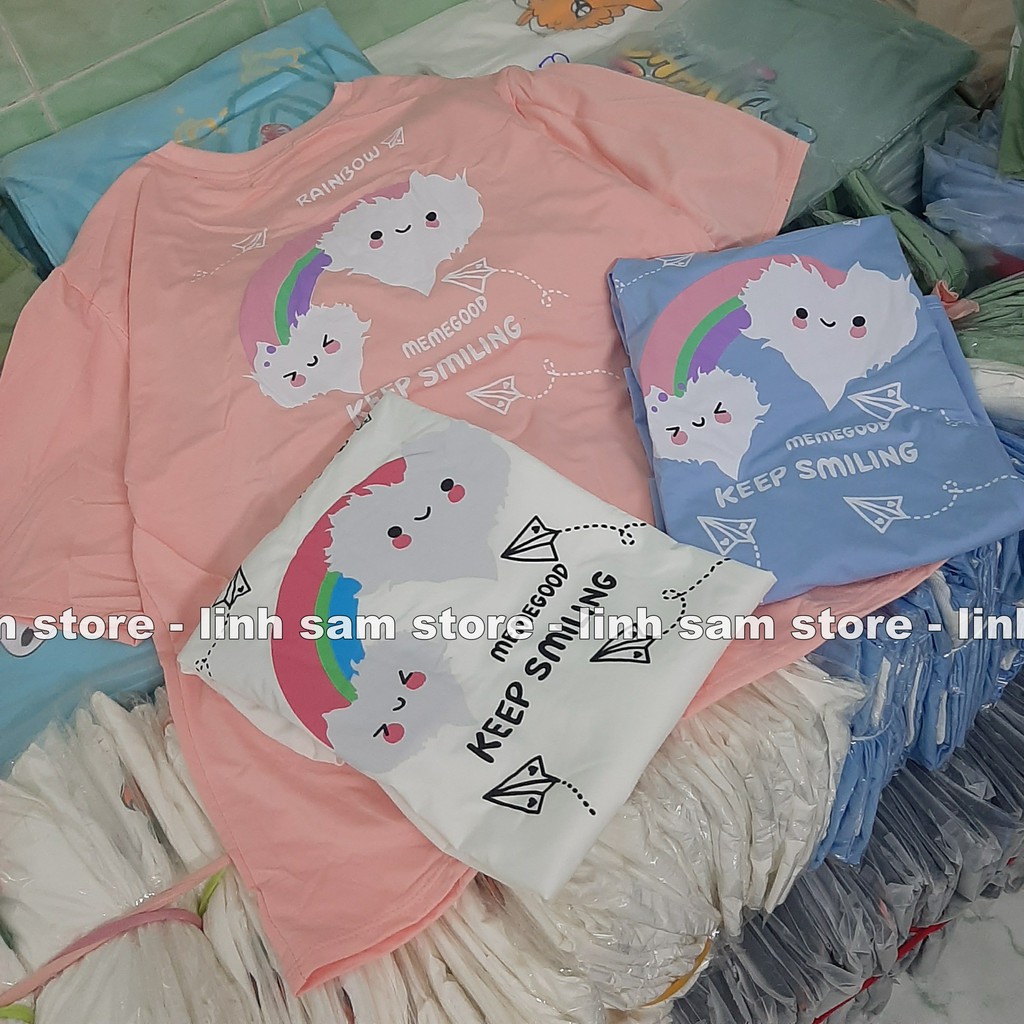 Áo thun tay lỡ nữ SAM CLO freesize phông form rộng dáng Unisex, mặc lớp, nhóm, cặp in hình MÂY CẦU VỒNG KEEP SMILING | BigBuy360 - bigbuy360.vn