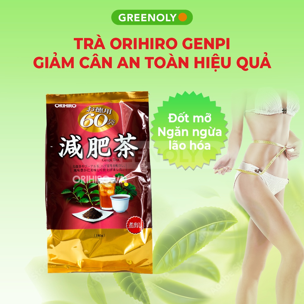 Trà giảm mỡ bụng Genpi Orihiro Nhật Bản hỗ trợ giảm béo, mỡ bắp tay và đùi, chống oxy hoá gói 60 - HSD 15/03/2025