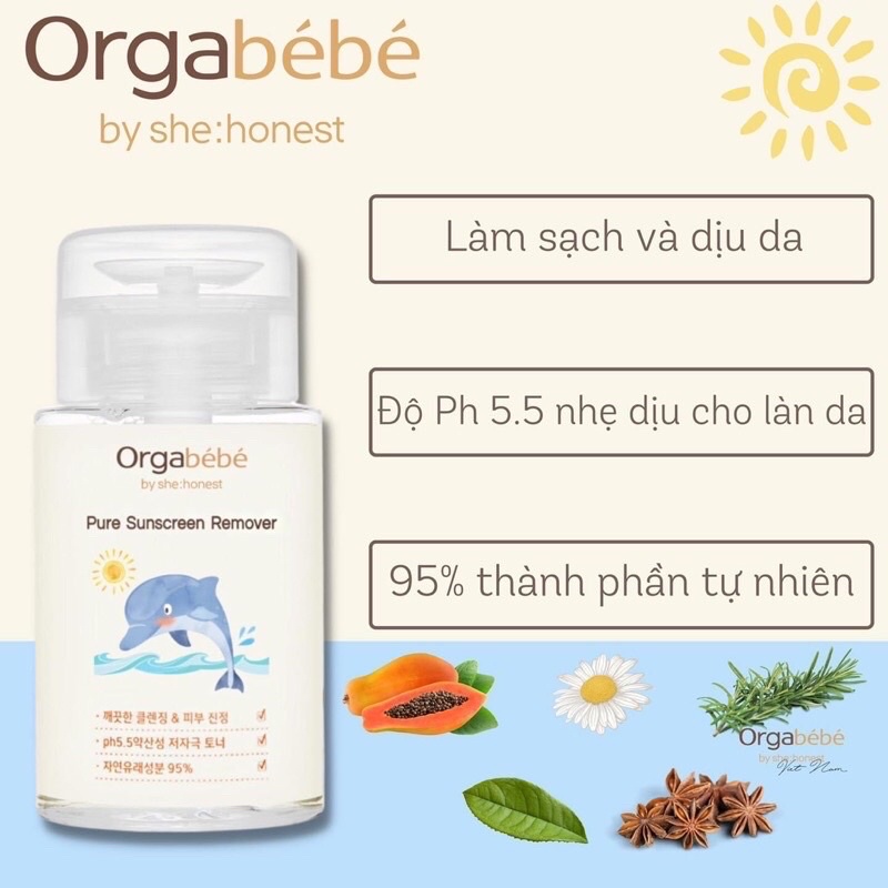 [HÀNG CHÍNH NGẠCH] Kem chống nắng và nước tẩy trang ORGABEBE Hàn Quốc an toàn cho bé