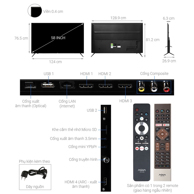 Android Tivi AQUA 4K 58 inch LE58AQT6600UG 2021 - Showroom Tivi TPHCM