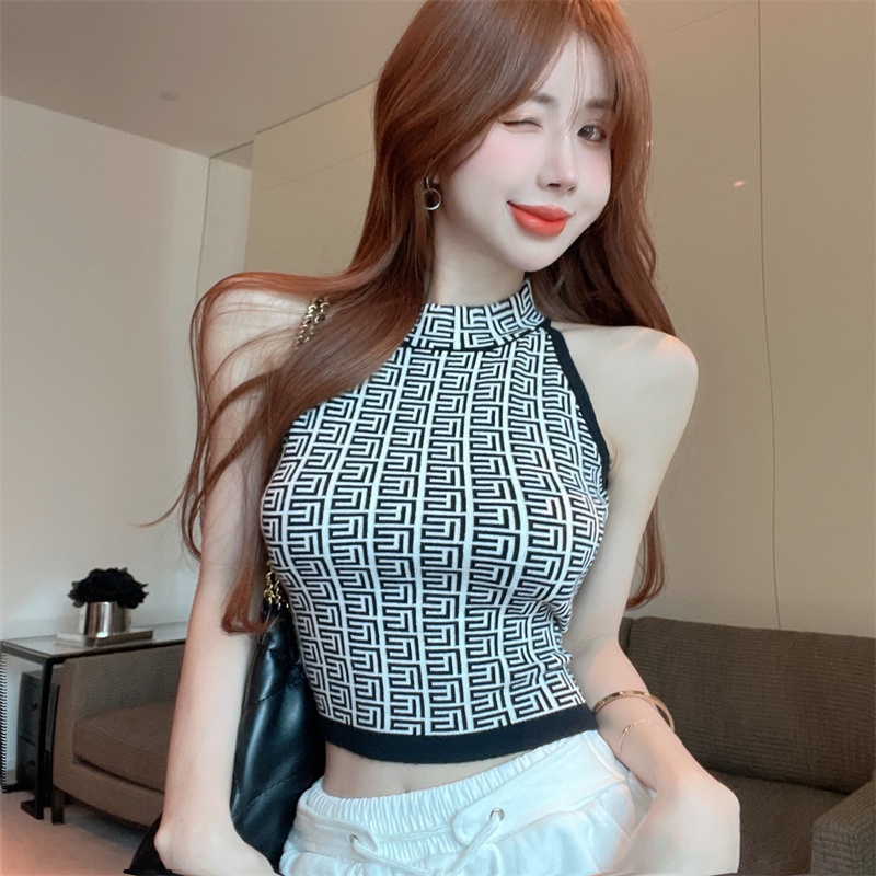 Áo ZHELIHANGFEI vải dệt kim không tay lưng cao quyến rũ thời trang cho nữ