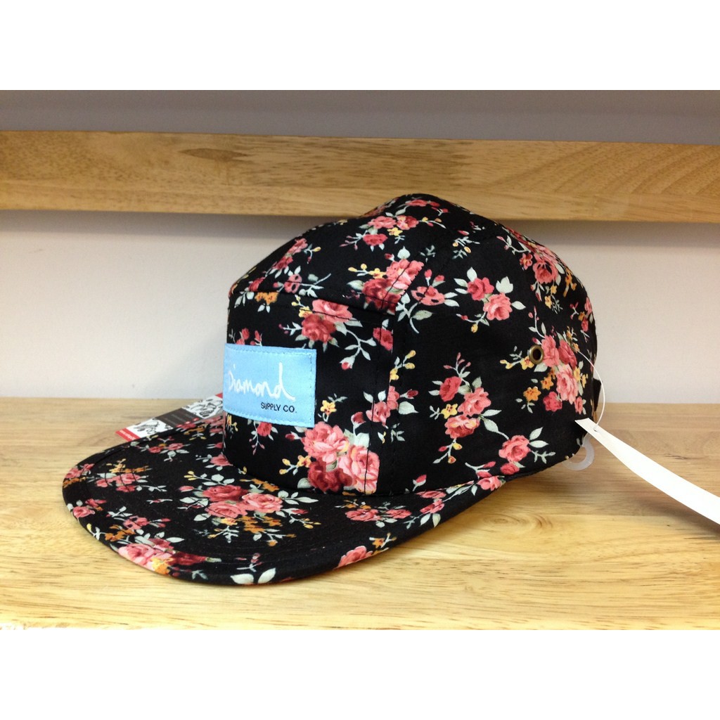 MŨ 5 PANEL HOA THÁI LAN DIAMOND ĐEN 05
