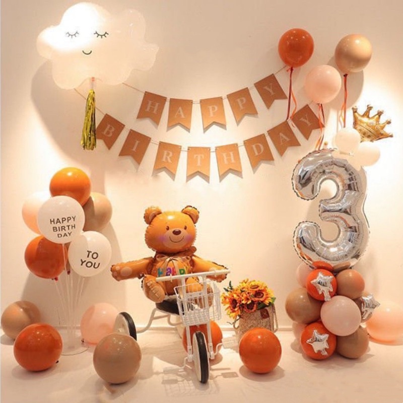Bóng Hình Gấu Ôm Bánh, Gấu Teddy 4d Trang Trí Sinh Nhật