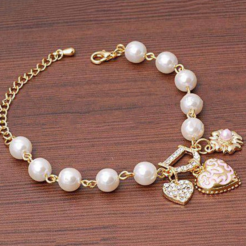 Vòng tay mạ bạc/ vàng trang trí hoa và trái tim thời trang dành cho nữ