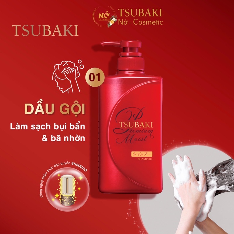 Dầu Gội Dưỡng tóc bóng mượt Premium Moist Tsubaki (490ml/chai) Tsubaki Đỏ