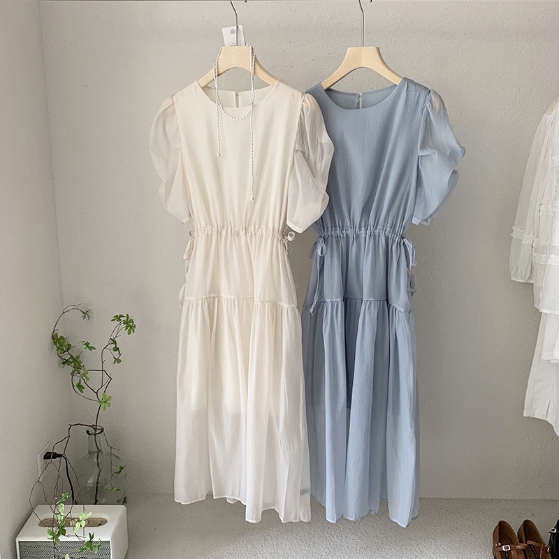 Váy tơ xước bèo nhún freesize có dây rút eo