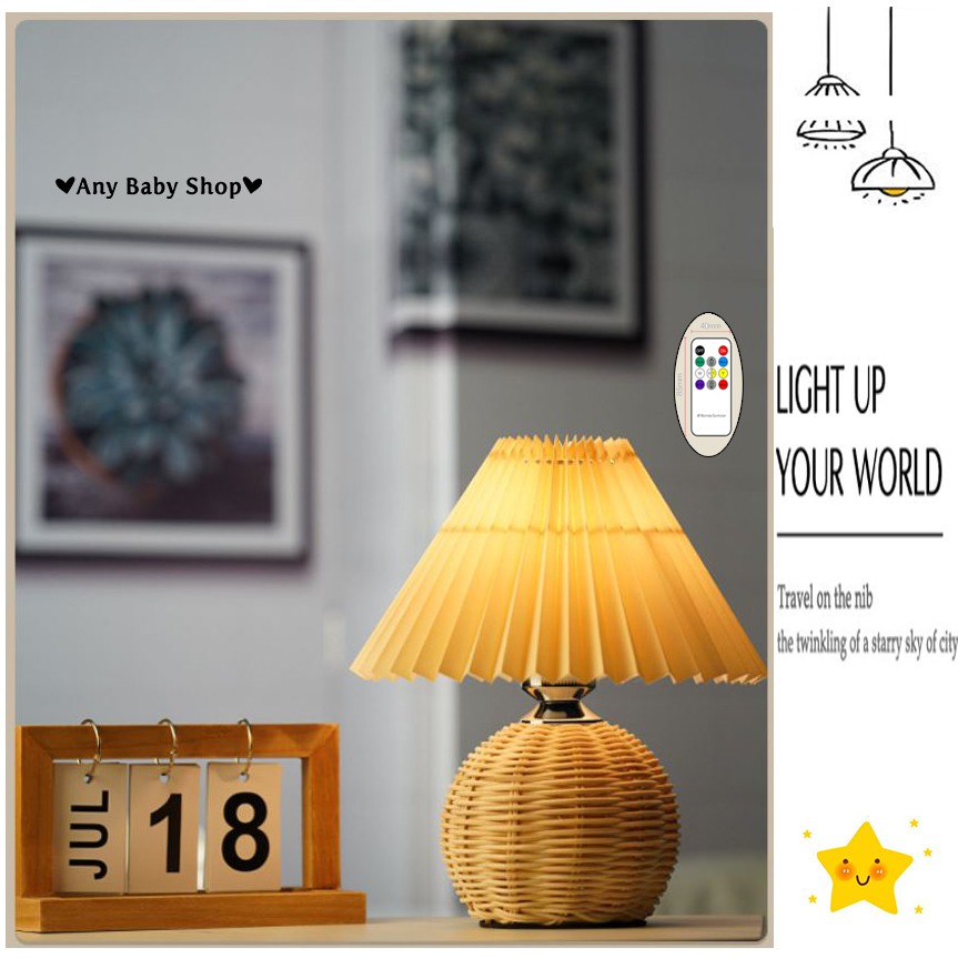 Đèn ngủ để bàn đế mây 3 chế độ màu Vintage phong cách Hàn Quốc decor phòng,quán siêu lung linh(hàng có sẵn)❣❣