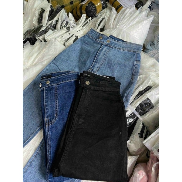 Quần Bò Bò Nữ Co Giãn, Quần Jeans Co Giãn Trơn KHÔNG TÚI 2 KHUY Lưng Cao Tôn Dáng