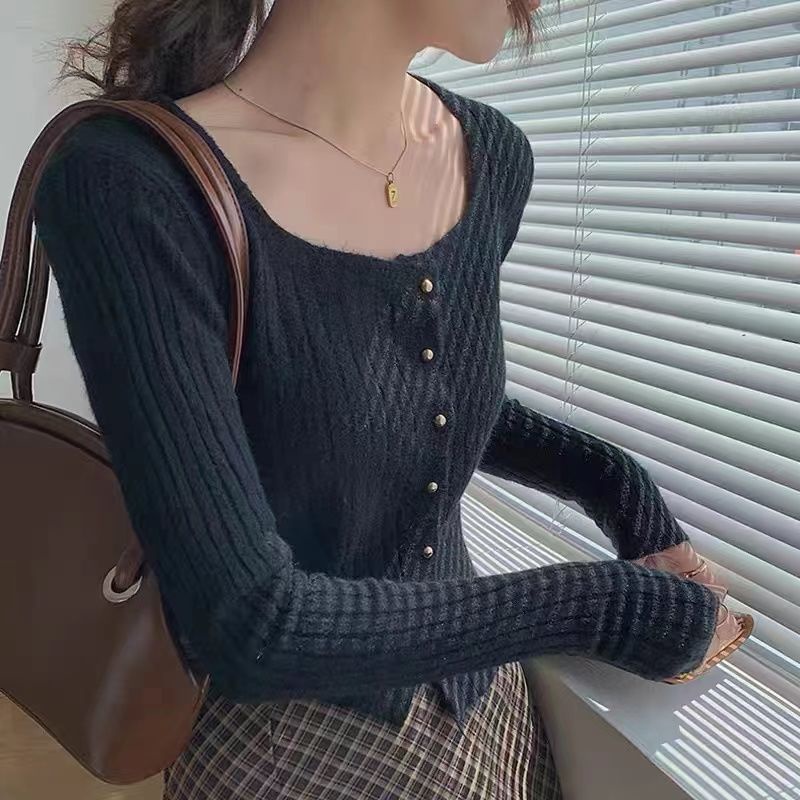 Áo Sweater Trơn Tay Dài Thời Trang Trẻ Trung 203822 Áo Sweater Cổ Vuông Màu Sắc Xinh Xắn Cho Nữ