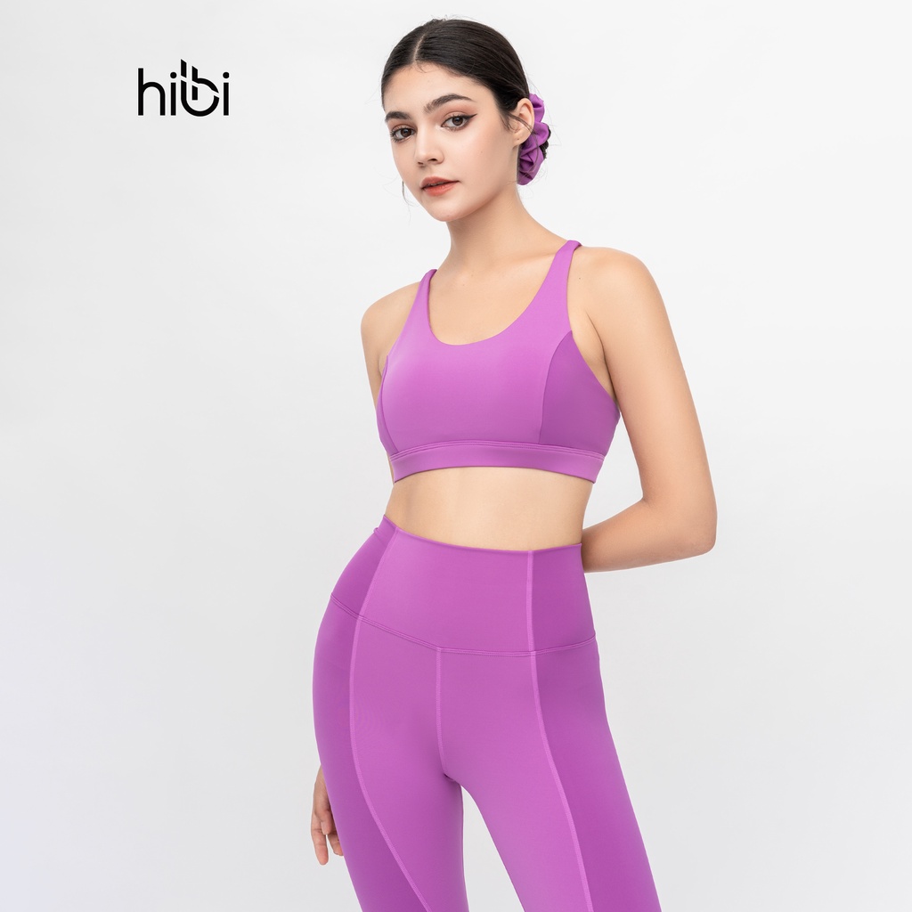 Set Đồ Tập Yoga Gym Luxury Hibi Sports H149 phối hai màu, màu tím, Kèm Mút Ngực, Chất Vải Cao Cấp Lu Fabric