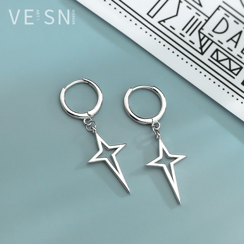 Khuyên Tai Tròn Hình Ngôi Sao Chữ Thập Thời Trang Nam Nữ Merin Gre Earing Màu Bạc Đẹp Cá Tính Titan Không Gỉ