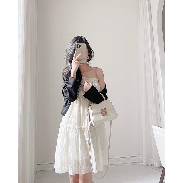 Set váy dây kèm áo cdg tone nâu be siêu hàn quốc Samhyewear