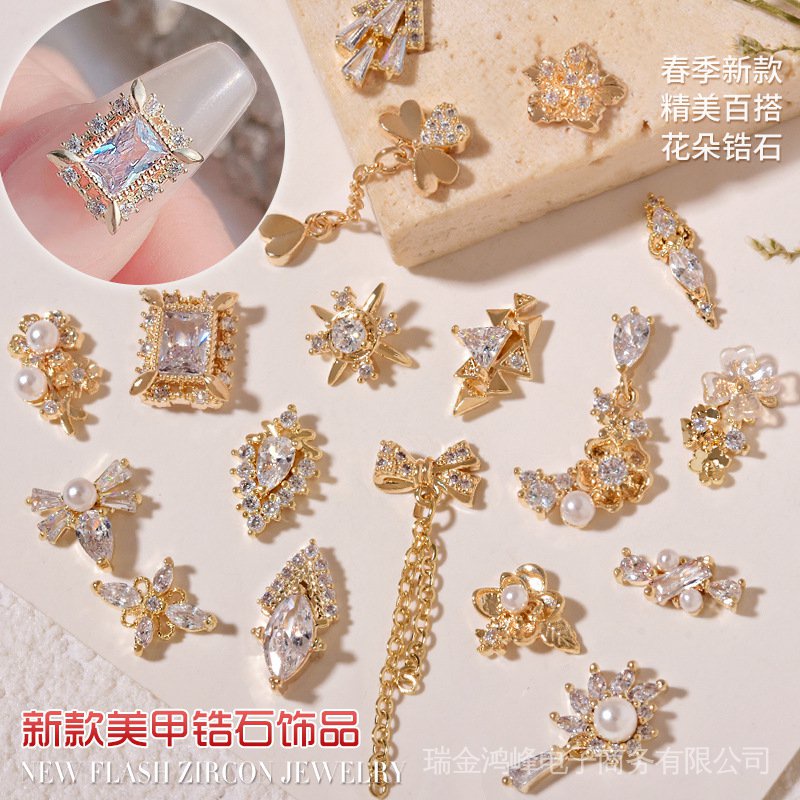 Phụ Kiện Trang Trí Móng Tay Hình Nơ Đính Ngọc Trai Xinh Xắn