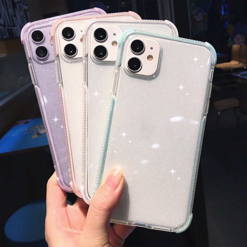 Ốp lưng điện thoại Glitter Powder cho iPhone 11 12 pro max XS Max XR X Ốp lưng TPU mềm trong suốt chống sốc cho iPhone 7 8 Plus Cas