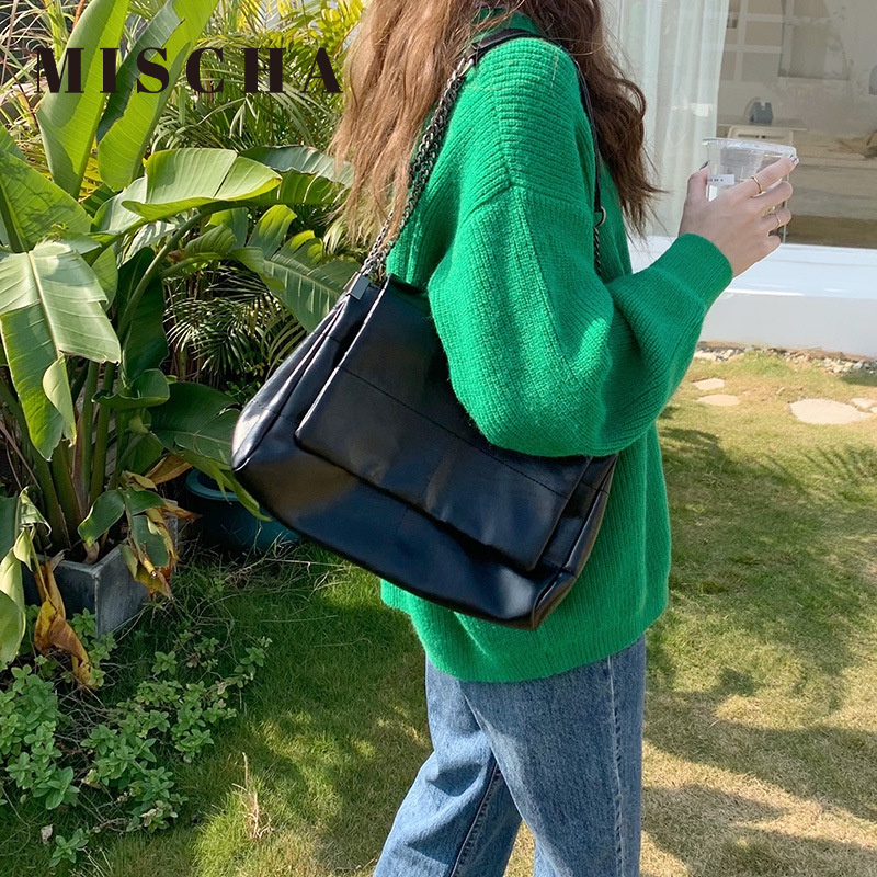 MISCHA Túi Xách Da PU Sức Chứa Lớn Màu Trơn Thời Trang Dễ Phối Đồ