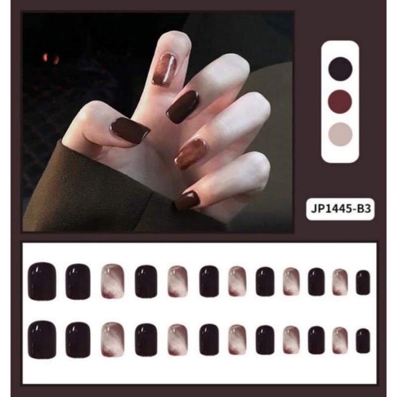 Bộ 24 Móng giả form ngắn hoạ tiết bắt mắt chống kháng nước