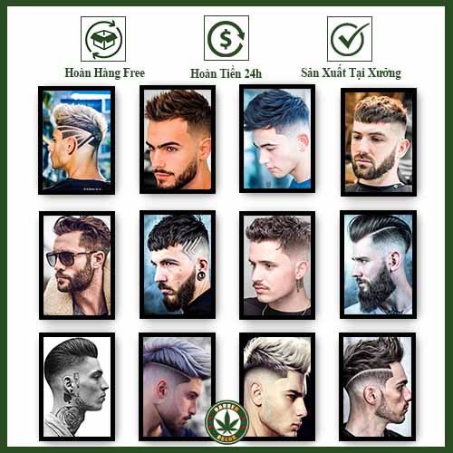 Tranh Tóc Trang Trí Barber Shop - Salon Tóc Phong Cách Barber Vintage Có Khung Kèm Phụ Kiện Treo Tường