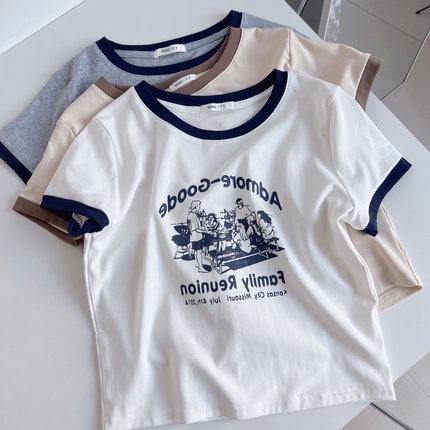 Áo thun SUXI tay ngắn cổ tròn dáng rộng in họa tiết đơn giản thời trang mùa hè cho nữ