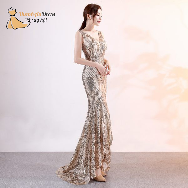 Đầm Dạ Hội Mullet Kim Sa Họa Tiết Lấp Lánh, Sang Trọng, Quý Phái, Mặc Đi Tiệc, Sự Kiện