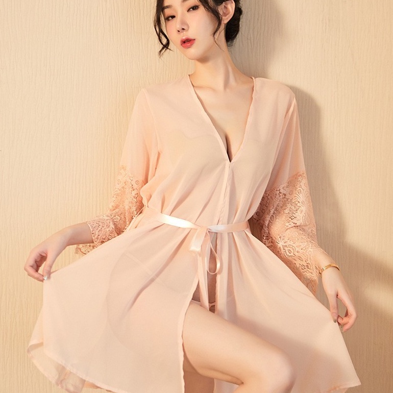Áo choàng ngủ  Kimono 5224 tay pha ren xuyên thấu gợi cảm sang trọng