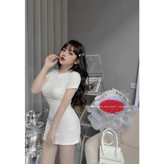 ĐẦM BODY CỔ TRÒN TAY NGẮN CHẤT XỐP QC