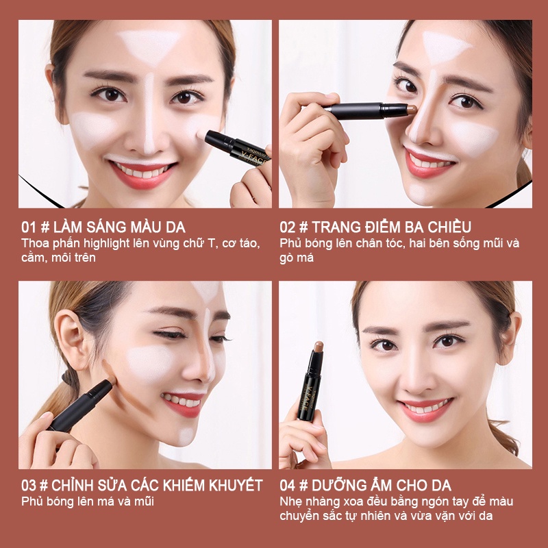 [Hàng mới về] Thỏi kem che khuyết điểm và phấn bắt sáng hai đầu tiện dụng