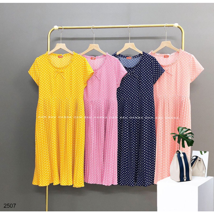 [HANNA SIZE 40-70KG] Đầm bầu dập ly dễ thương sang chảnh dáng dài qua gối mặc đi tiệc đi làm đều đẹp vải cao cấp mát