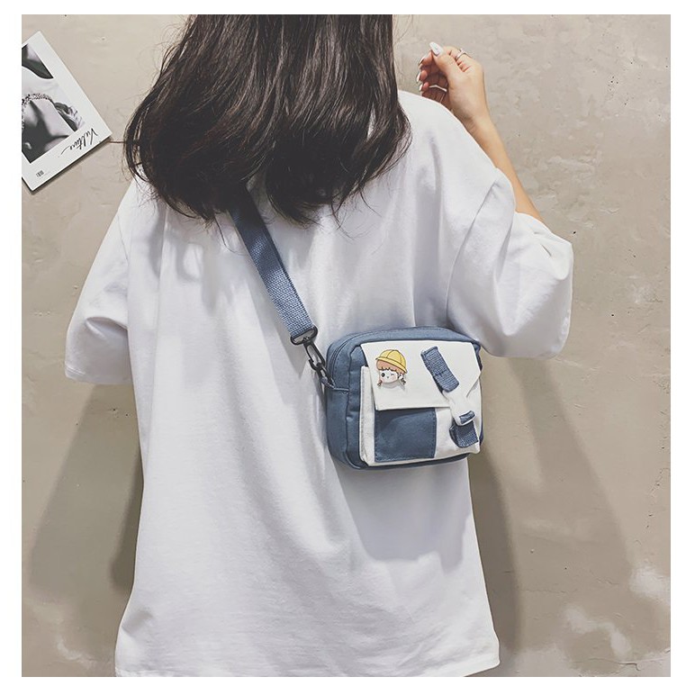 Túi Đeo Chéo TOTE Canvas Túi Vuông Siêu Xinh Có Tặng Kèm Sticker Như Ảnh