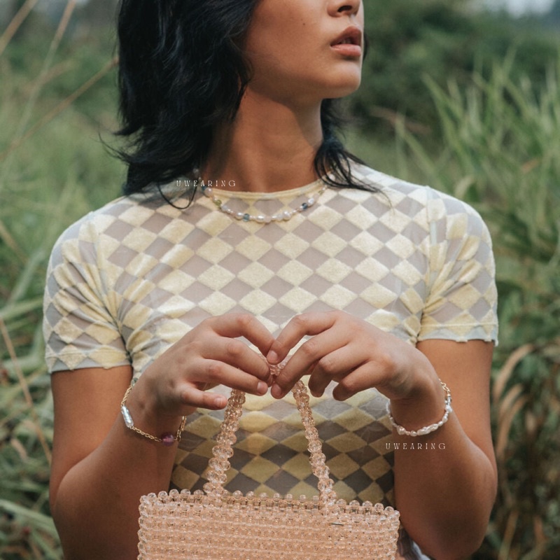 Vòng cổ UW hạt ngọc phối đá phong cách vintage cá tính cho nữ