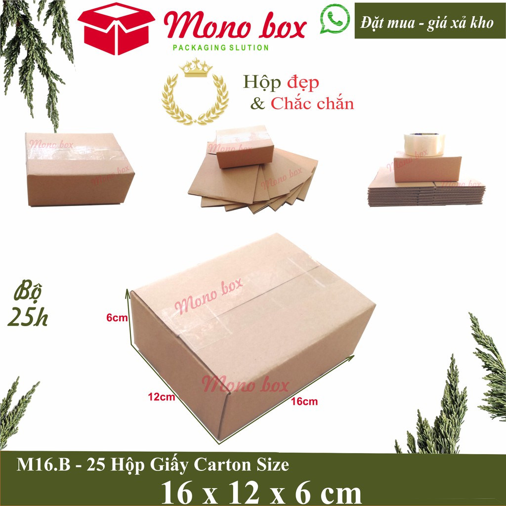Bộ 25 hộp giấy carton 16x12x6