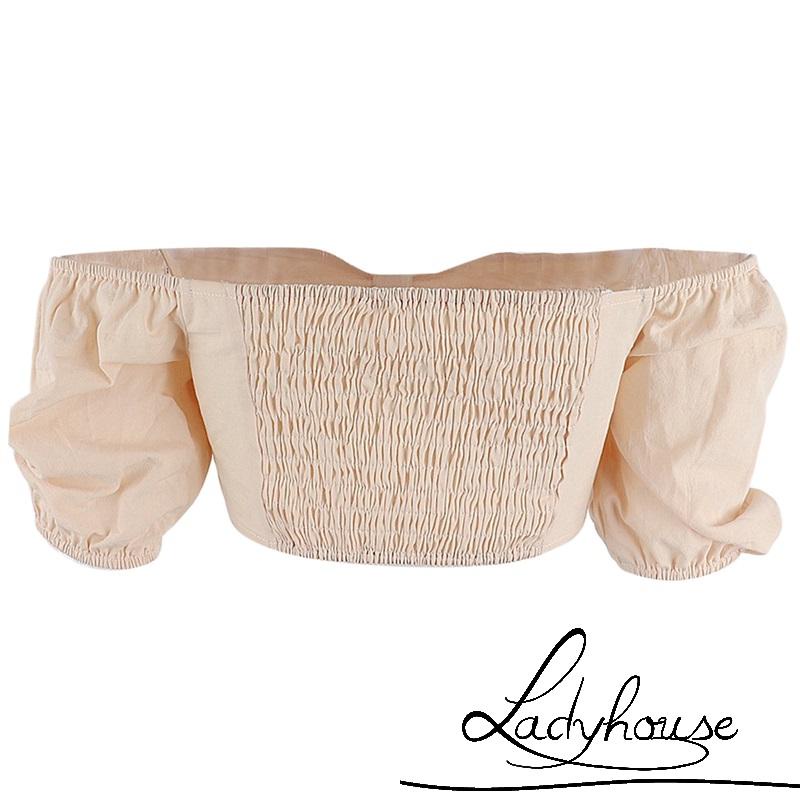 Áo Croptop Trễ Vai Tay Ngắn Dáng Ôm Màu Trơn Thắt Nơ Thời Trang Mùa Hè Cho Nữ