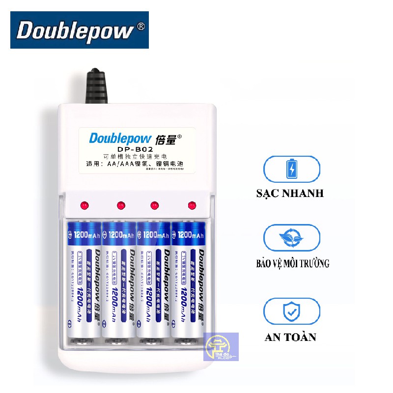 {Chính hãng} Bộ Sạc Pin Doublepow DP-B02 Tặng 04 Pin Tiểu Sạc  Doublepow AA 1200mAh lắp MIC,máy đo huyết áp..