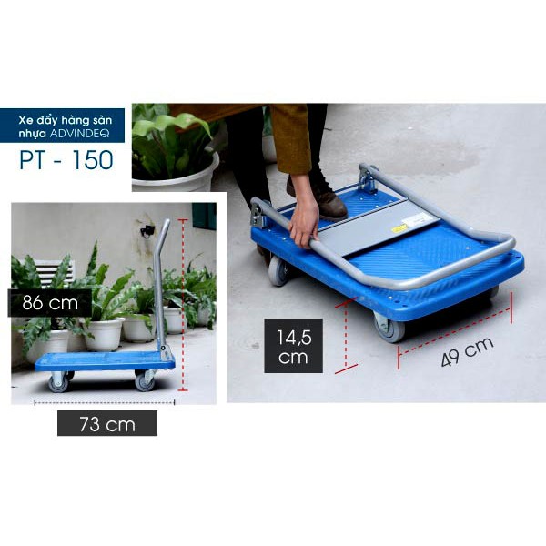 Xe Đẩy Hàng 4 Bánh Sàn Nhựa Advindeq PT-150 Tải Trọng 150Kg