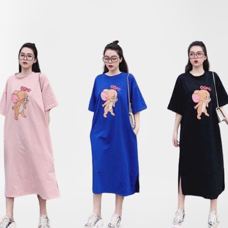 Đầm suông nữ Bingshop hình chuột dáng dài tay lỡ vải đẹp form rộng | WebRaoVat - webraovat.net.vn