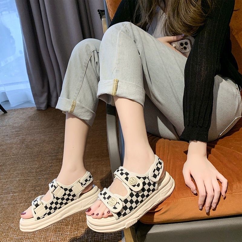 sandal nữ di học quai hậu sịn kẻ ô trẻ trung cá tính