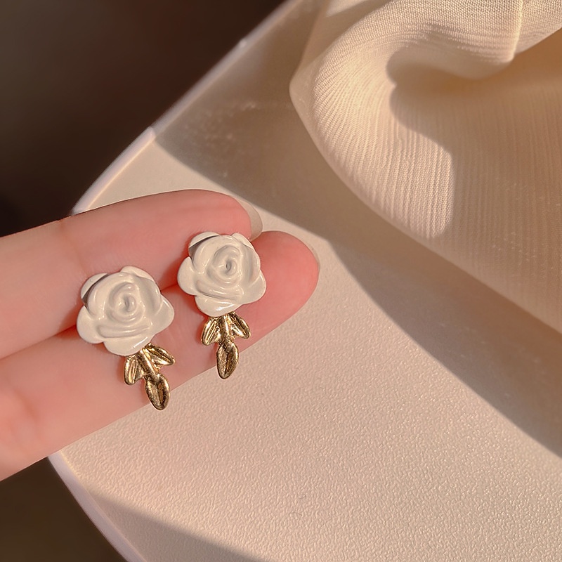 Bông Tai Hoa Trà Trắng Phong Cách Vintage Đơn Giản Cho Nữ