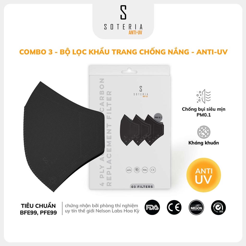 Bộ lọc SOTERIA ANTI UV - FILTER Không van - Combo 3 Bộ Lọc Khẩu Trang Chống Nắng