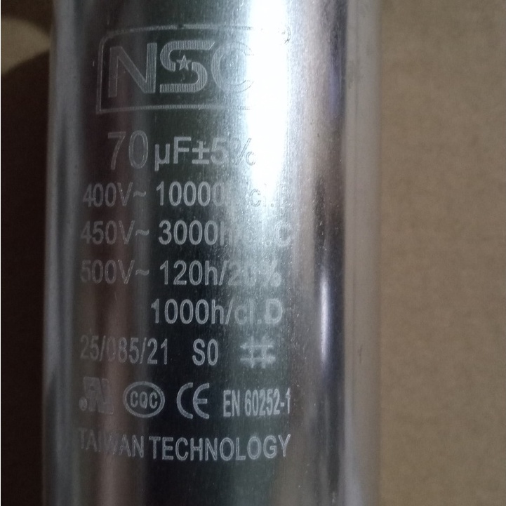 Tụ điện động cơ xoay chiều 70 uF  vỏ nhôm NSC