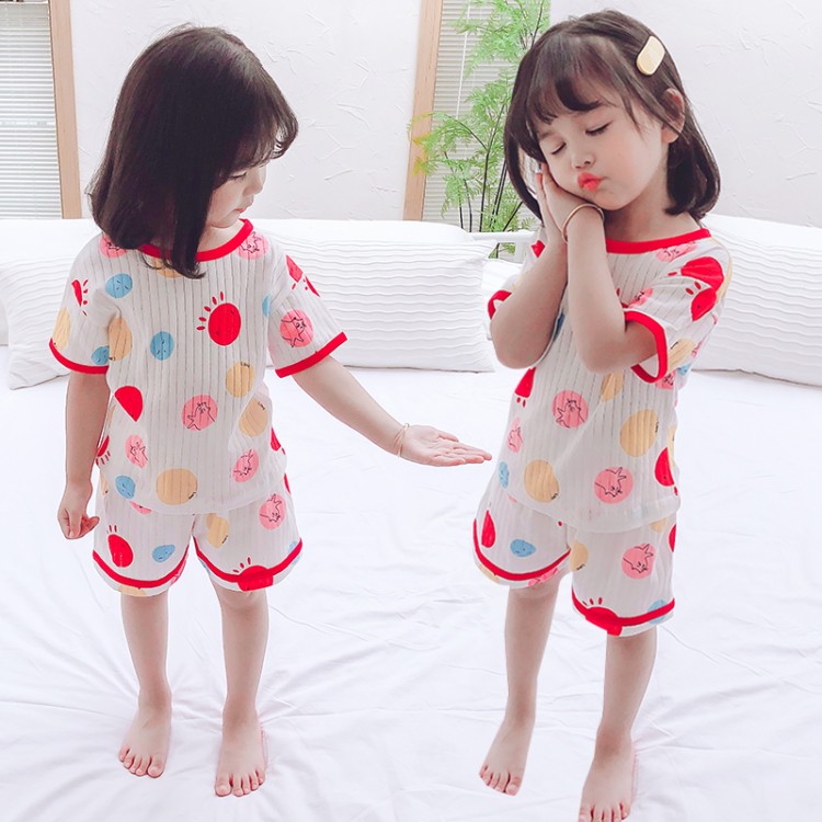 Bộ Đồ Ngủ Cotton Thoáng Khí Họa Tiết Cà Chua Xinh Xắn Dành Cho Bé Gái