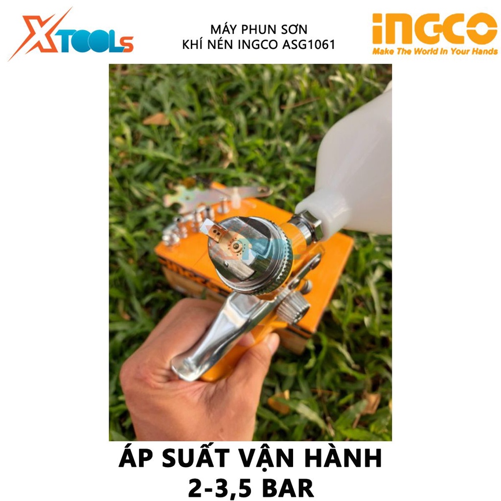 Máy phun sơn khí nén INGCO ASG1061 | súng phun sơn Vòi phun tiêu chuẩn 1,4mm, dung tích bình sơn 600cc phun sơn gỗ, sơn