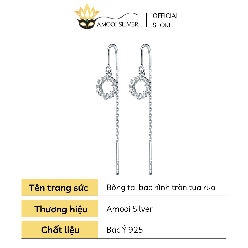 Bông Tai Bạc S925 Mẫu Móc Cài Hình Tròn Dáng Tua Rua - Amooi Silver AB25