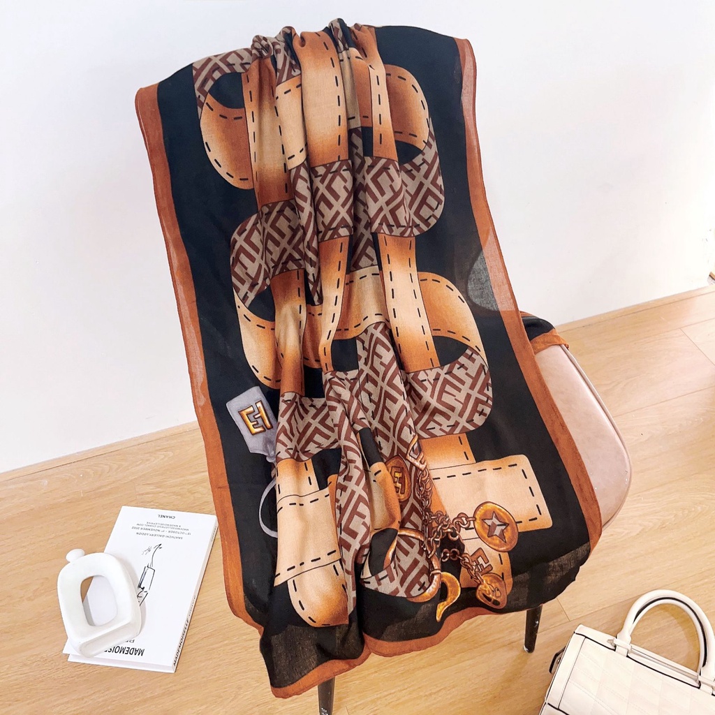 Khăn Choàng Cổ Chống Nắng / Bụi Bằng Vải Lanh Cotton In Họa Tiết Phong Cách Hàn Quốc 180 * 90cm