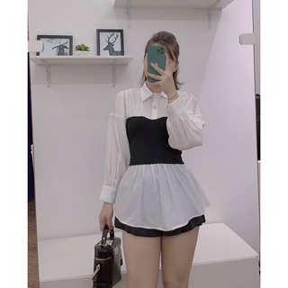 Áo sơ mi tay bo chun pha yếm