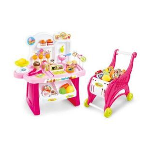 Đồ chơi 2 trong 1 quầy kẹo ngọt kết hợp xe đẩy siêu thị