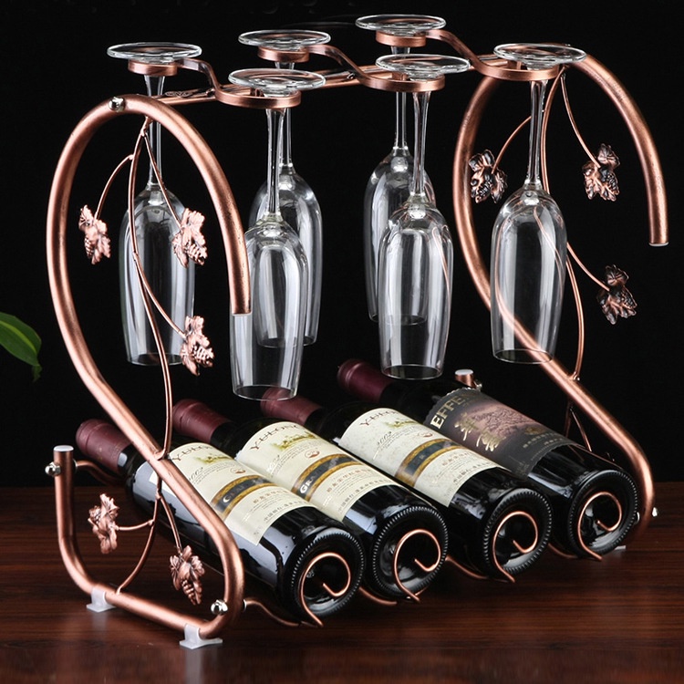 Kệ để rượu vang 4 chai cỡ đại kèm giá treo ly tiện lợi