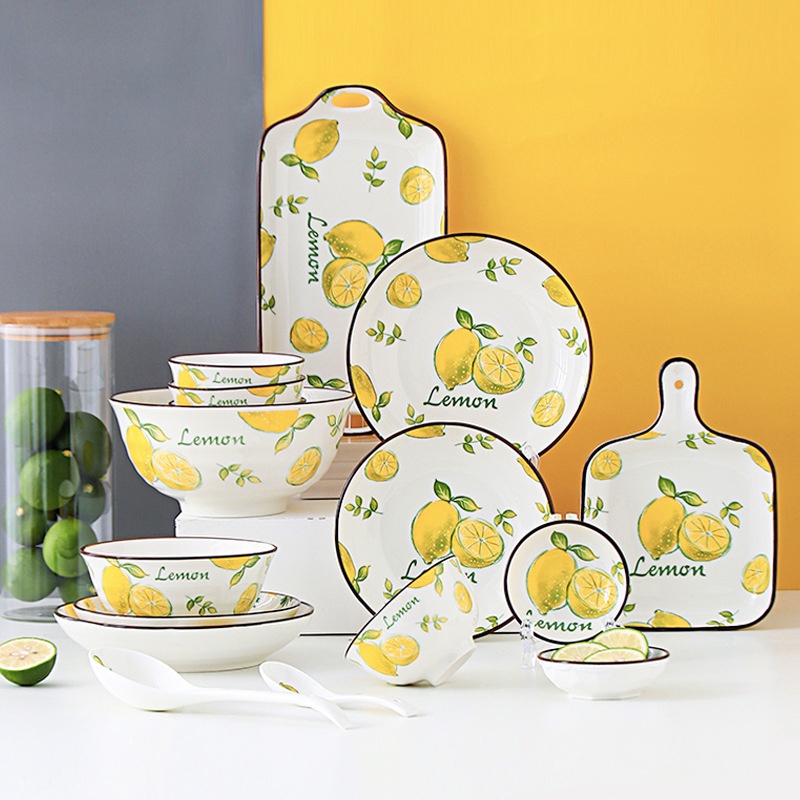 Bát đĩa - Các set bát đĩa họa tiết lemon xinh xắn sang trọng - dành cho gia đình 2-4-6 người